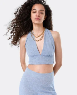 Top Triangular Lino Azul