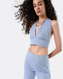 Top Triangular Lino Azul