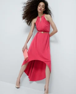 Vestido Asimetrico Cola Punto Circular Coral