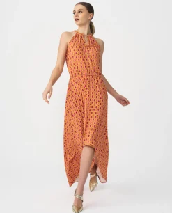 Vestido Asimetrico Cola Punto Geometrico Naranja