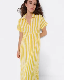 Vestido Camisero Largo Viscosa Amarillo