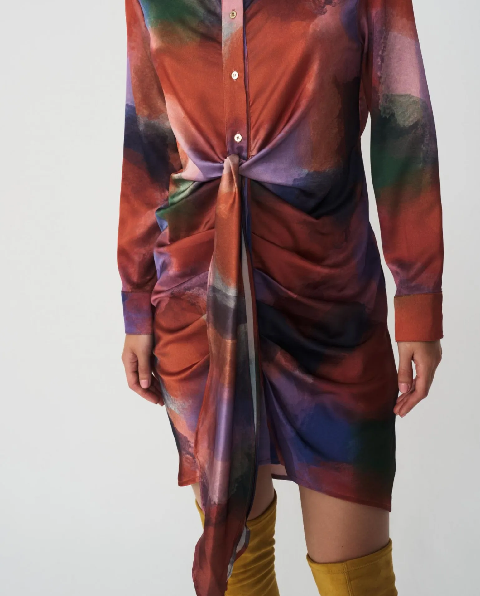 Vestido Camisero Nudo Sedin Estampado Acuarela