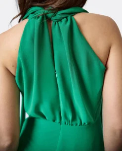 Vestido Escote Halter Gasa Verde