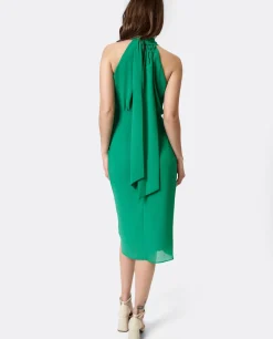 Vestido Escote Halter Gasa Verde
