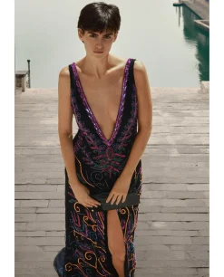 Vestido Etnico Textil Cuentas Multicolor