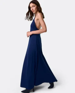 Vestido Largo Fiesta Tirantes Crep Marino