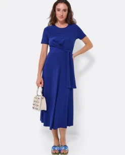 Vestido Manga Corta Nudo Delantero Punto Marino