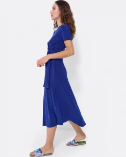 Vestido Manga Corta Nudo Delantero Punto Marino