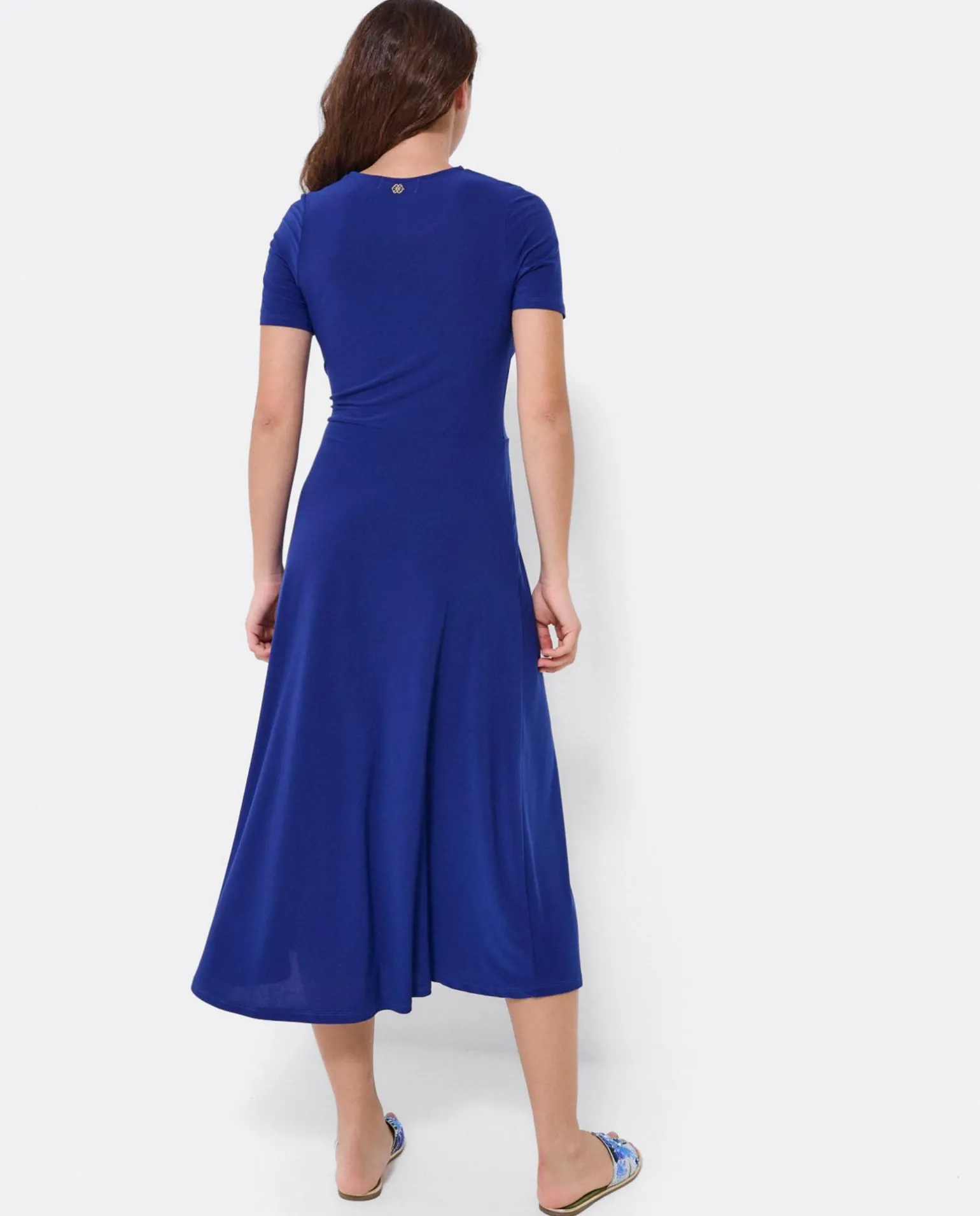 Vestido Manga Corta Nudo Delantero Punto Marino