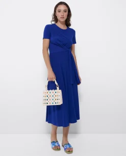 Vestido Manga Corta Nudo Delantero Punto Marino