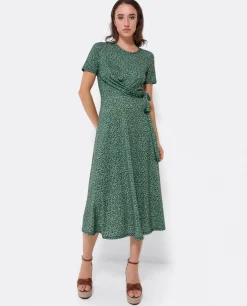 Vestido Manga Corta Nudo Delantero Punto Leopardo