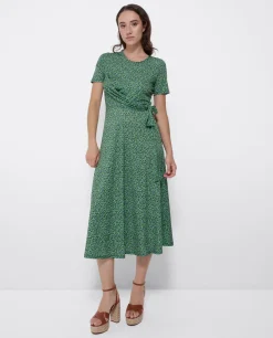 Vestido Manga Corta Nudo Delantero Punto Leopardo