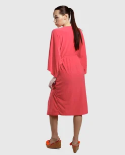 Vestido Maxi Mangas Punto Fucsia