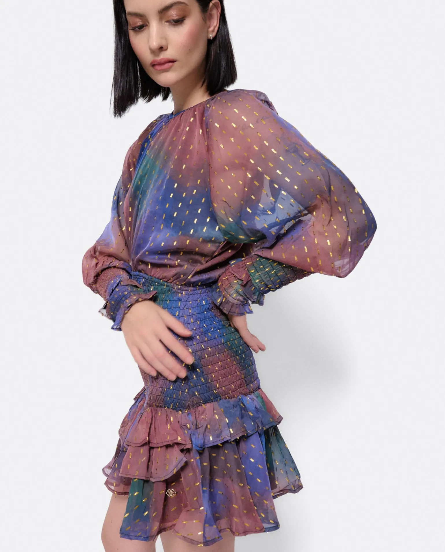 Vestido Maxi Volante Gasa Estampado Acuarela