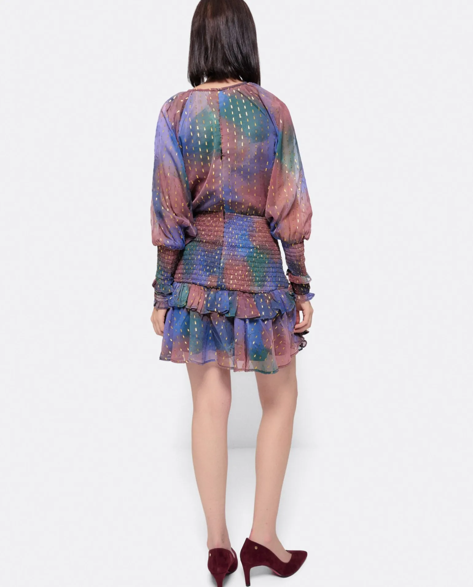 Vestido Maxi Volante Gasa Estampado Acuarela