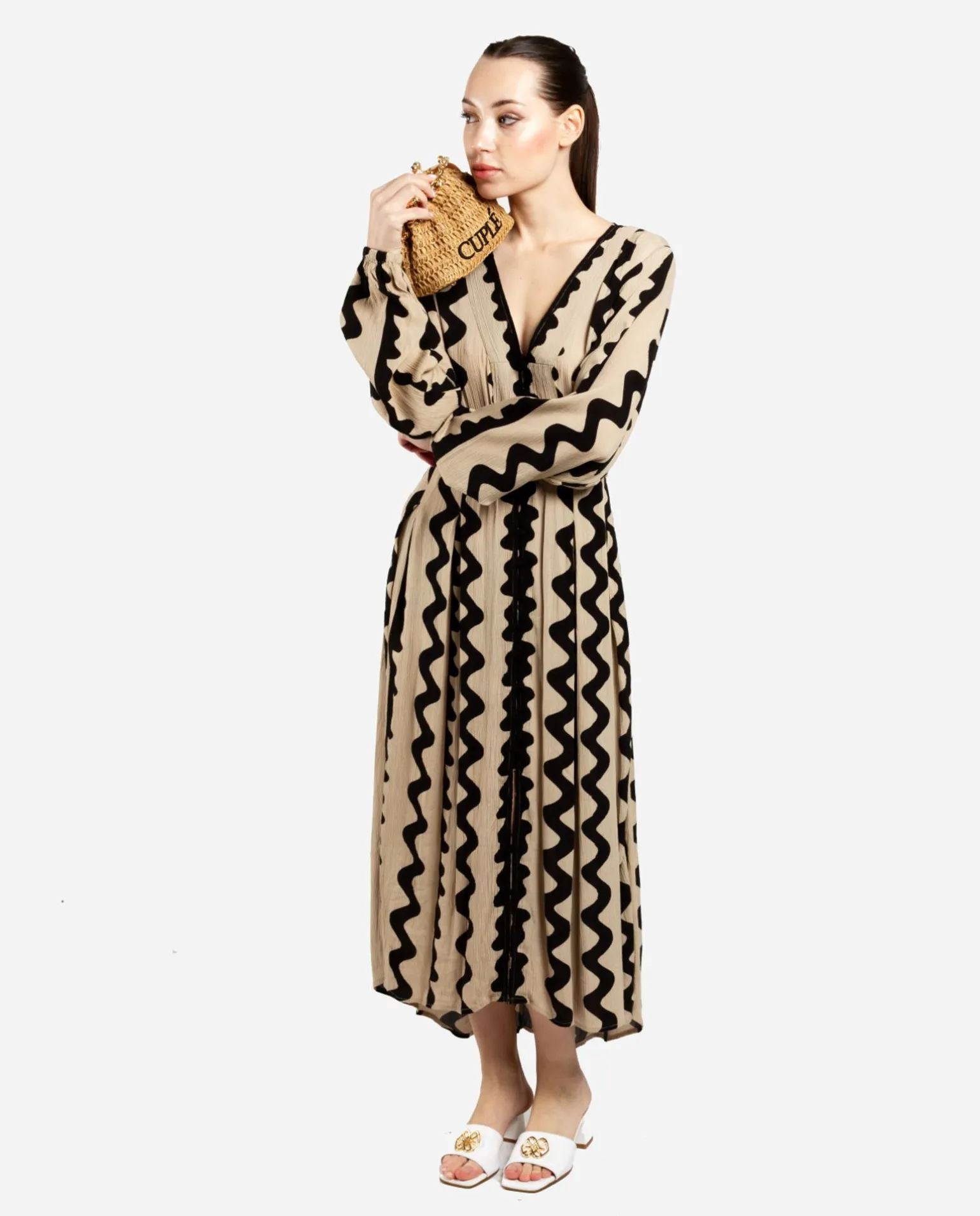 Vestido Midi Botones Crep Beig