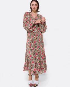 Vestido Midi Cruzado Gasa Estampado Flores