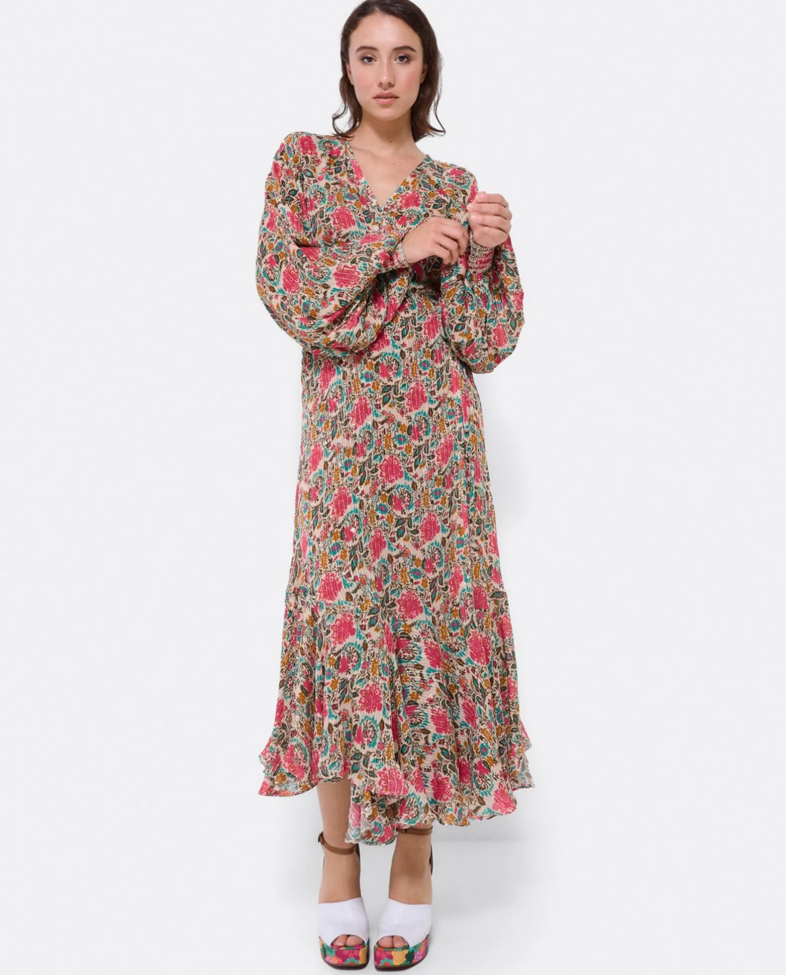 Vestido Midi Cruzado Gasa Estampado Flores