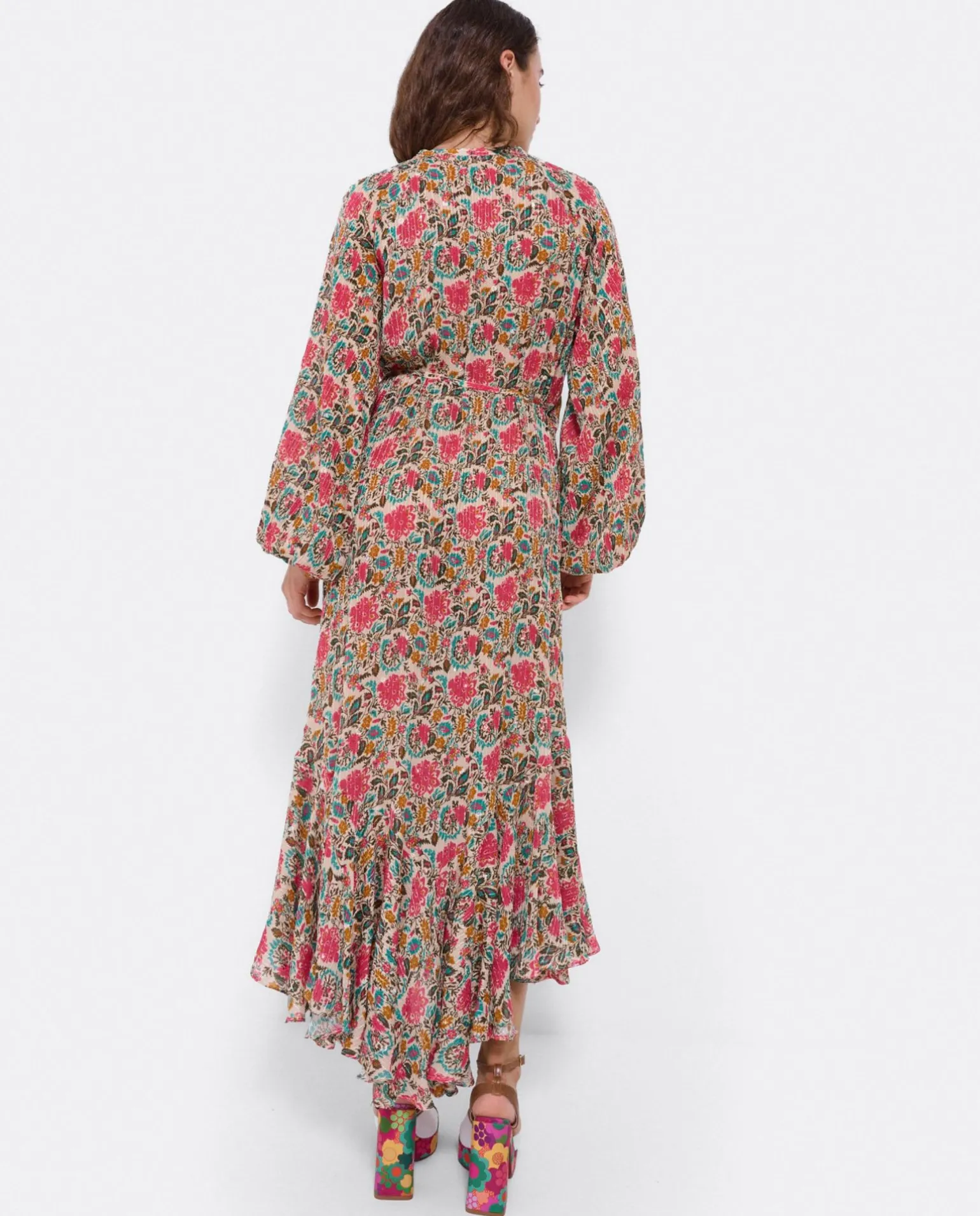 Vestido Midi Cruzado Gasa Estampado Flores