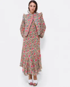 Vestido Midi Cruzado Gasa Estampado Flores