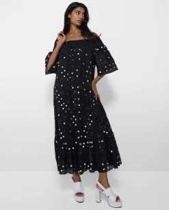 Vestido Midi Espejos Algodon Negro