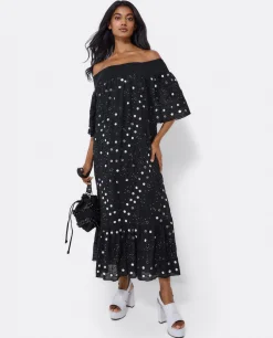 Vestido Midi Espejos Algodon Negro