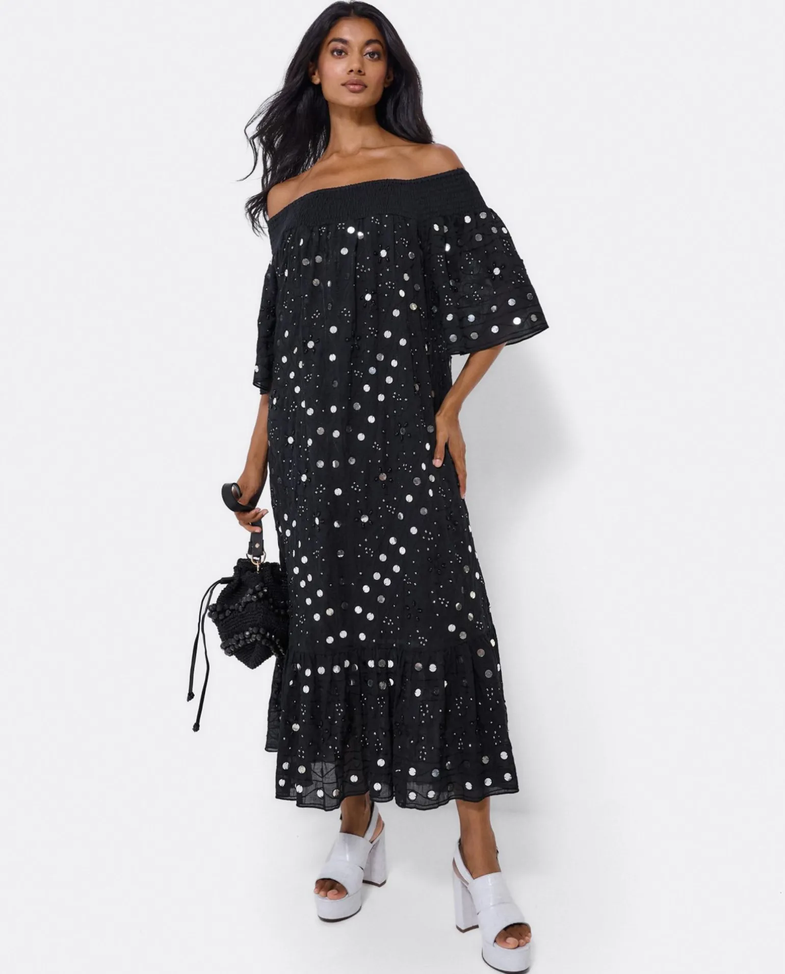 Vestido Midi Espejos Algodon Negro