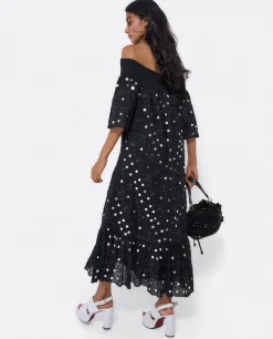 Vestido Midi Espejos Algodon Negro