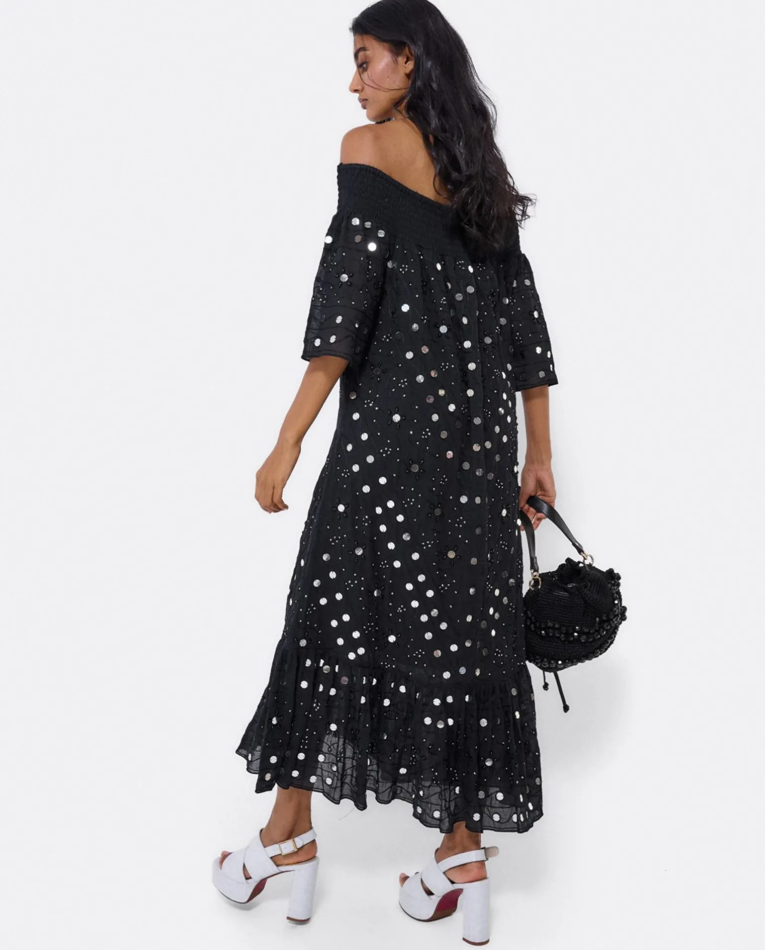 Vestido Midi Espejos Algodon Negro