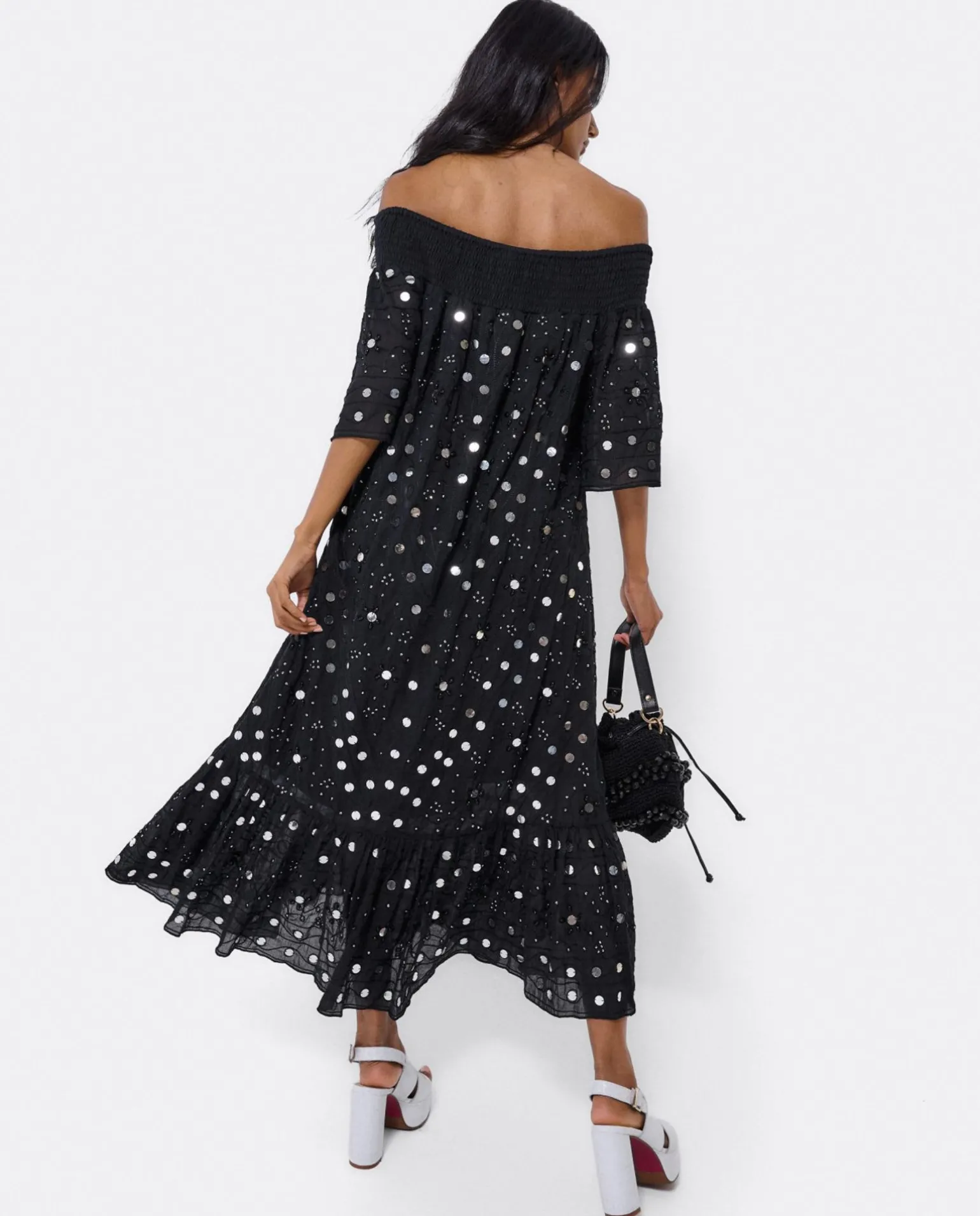 Vestido Midi Espejos Algodon Negro