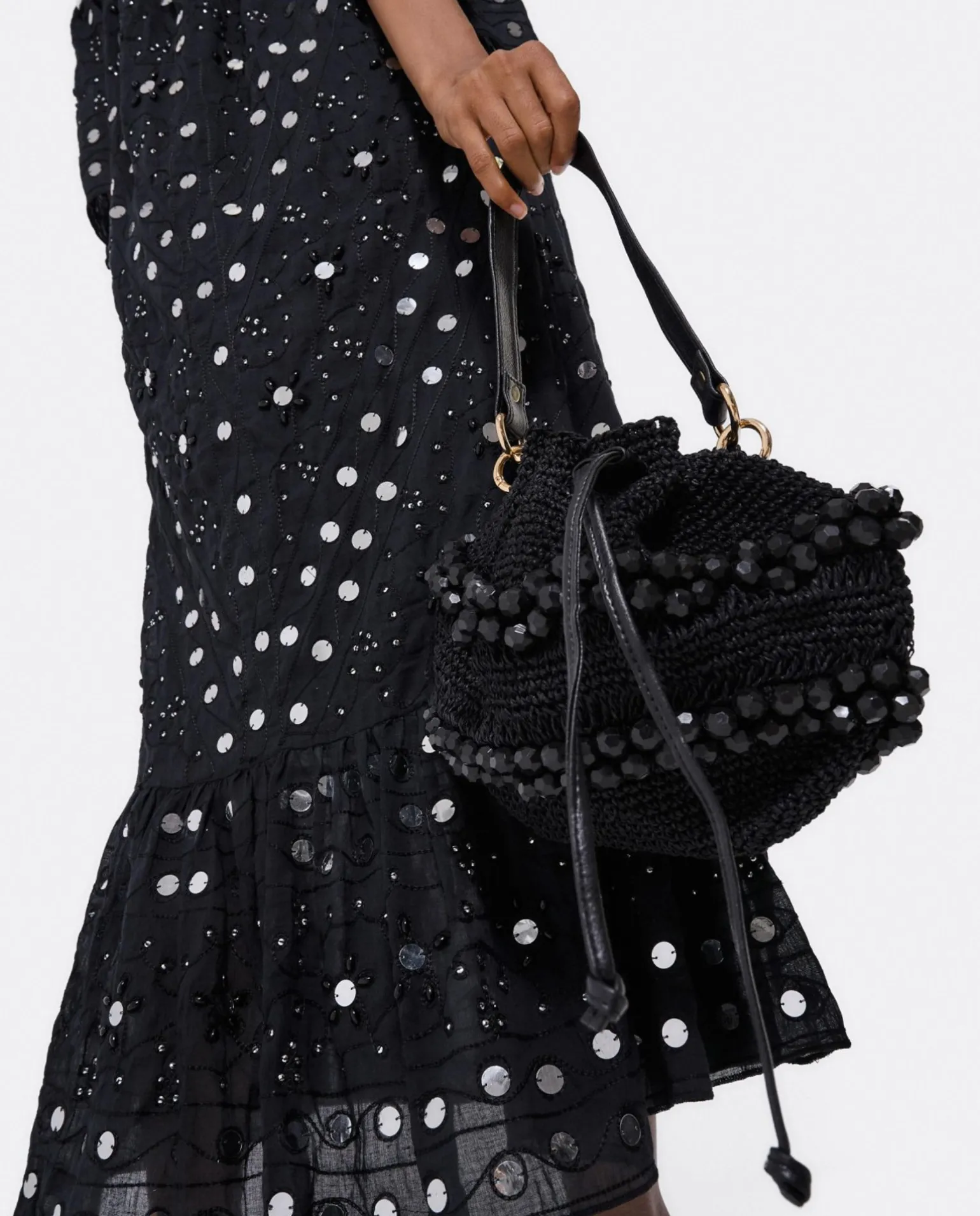 Vestido Midi Espejos Algodon Negro