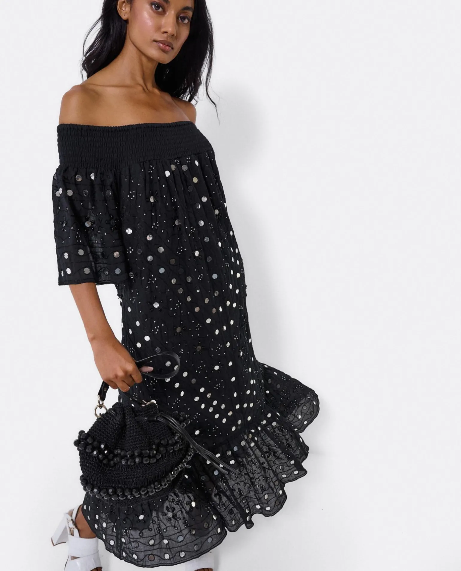 Vestido Midi Espejos Algodon Negro