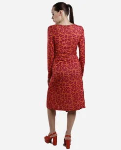 Vestido Midi Fruncido Punto Estampado Jirafa