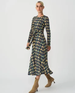 Vestido Midi Punto Circular Geometrico Azul