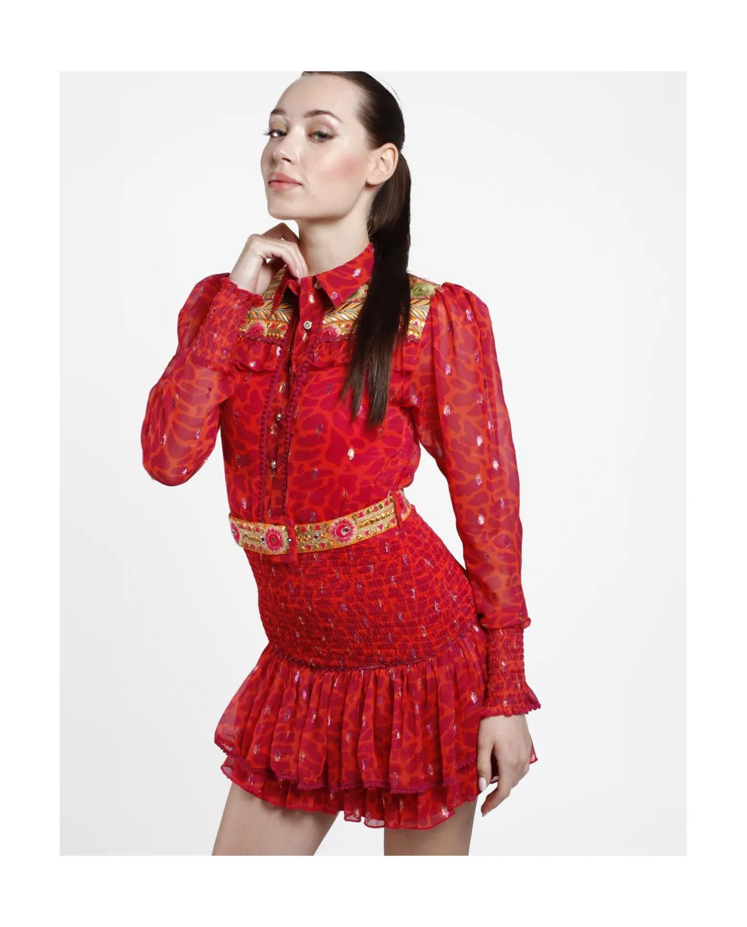 Vestido Mini Canesu Gasa Estampado Jirafa