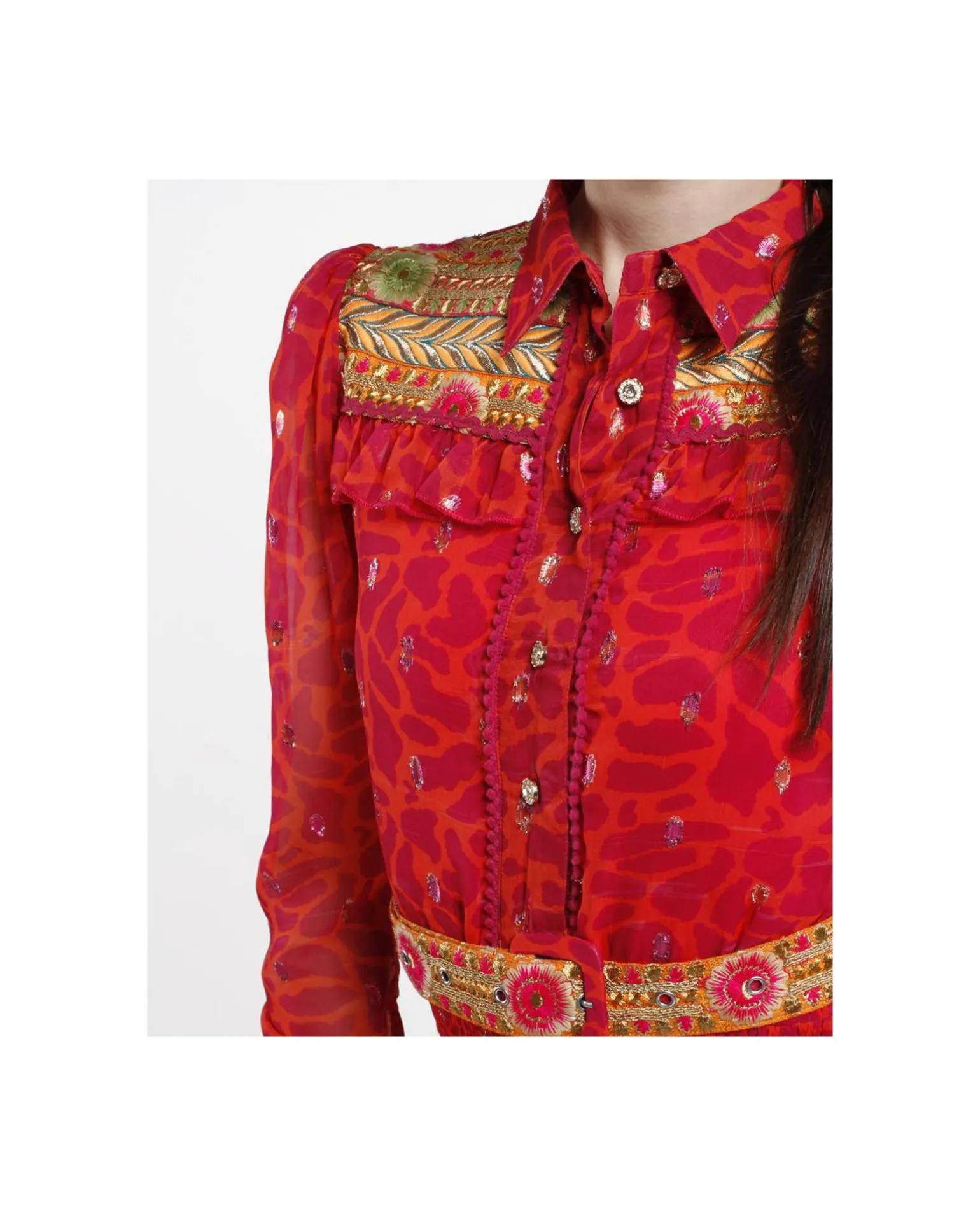 Vestido Mini Canesu Gasa Estampado Jirafa