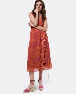 Vestido Tirantes Volante Gasa Naranja