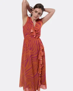 Vestido Tirantes Volante Gasa Naranja