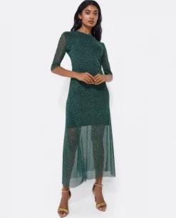 Vestido Tul Manga Corta Tul Leopardo Verde