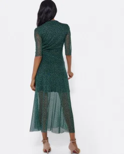 Vestido Tul Manga Corta Tul Leopardo Verde