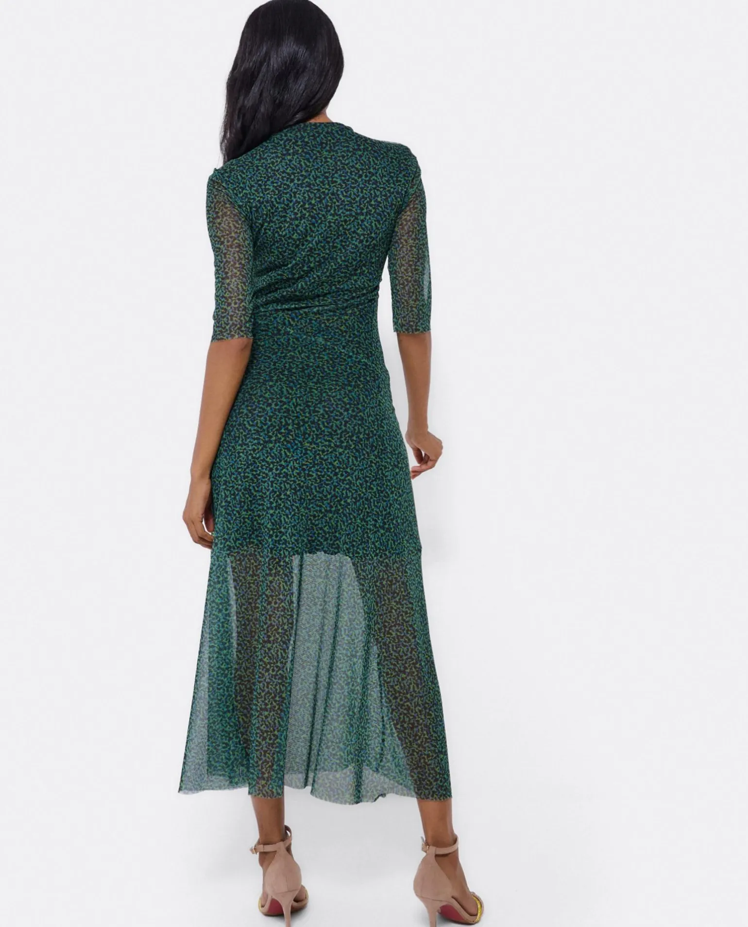 Vestido Tul Manga Corta Tul Leopardo Verde