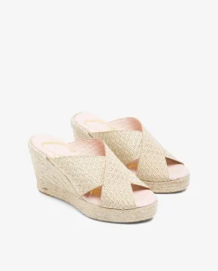 Zueco Tiras Alto Trenzado Oro
